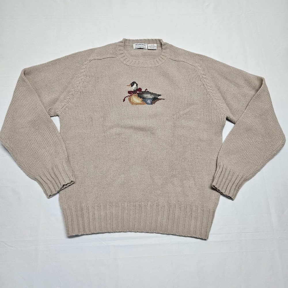 [Unknown Brand] Men’s Beige V-Neck Sweater with Duck Motif
